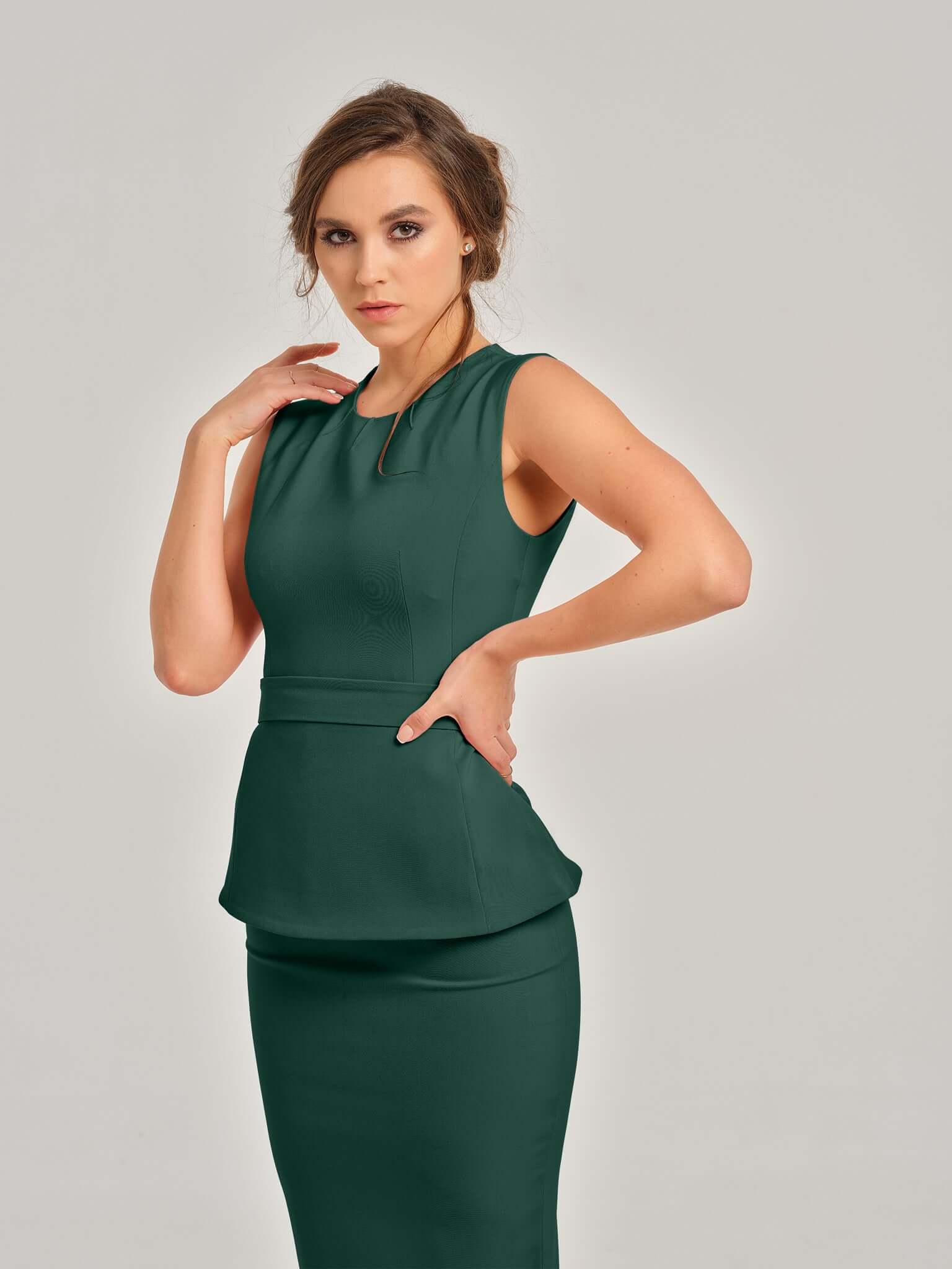 Emerald Dream Sleeveless Waist-Fitted Top by Tia Dorraine Women's Luxury Fashion Designer Clothing Brand