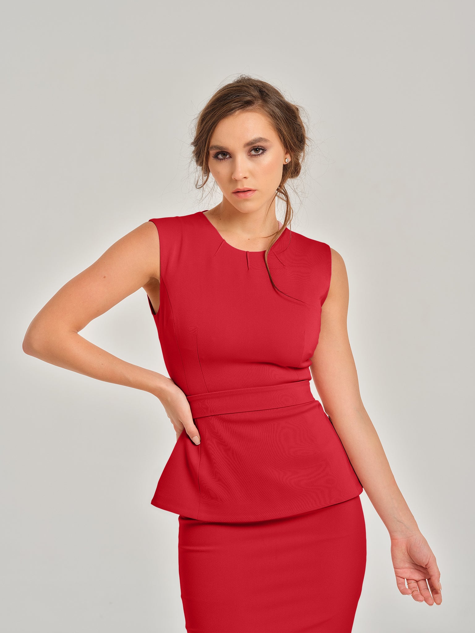 Fierce Red Sleeveless Waist-Fitted Top by Tia Dorraine Women's Luxury Fashion Designer Clothing Brand
