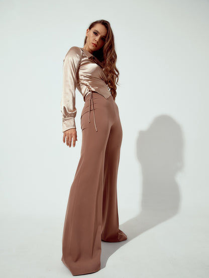 Sandstorm Satin Waistband Flared Trousers