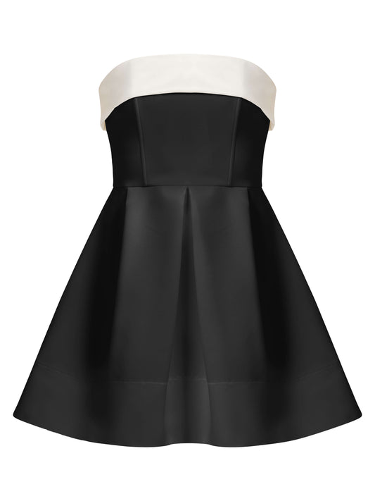 Wild Flower Flared Satin Mini Dress - Black & White by Tia Dorraine Women's Luxury Fashion Designer Clothing Brand