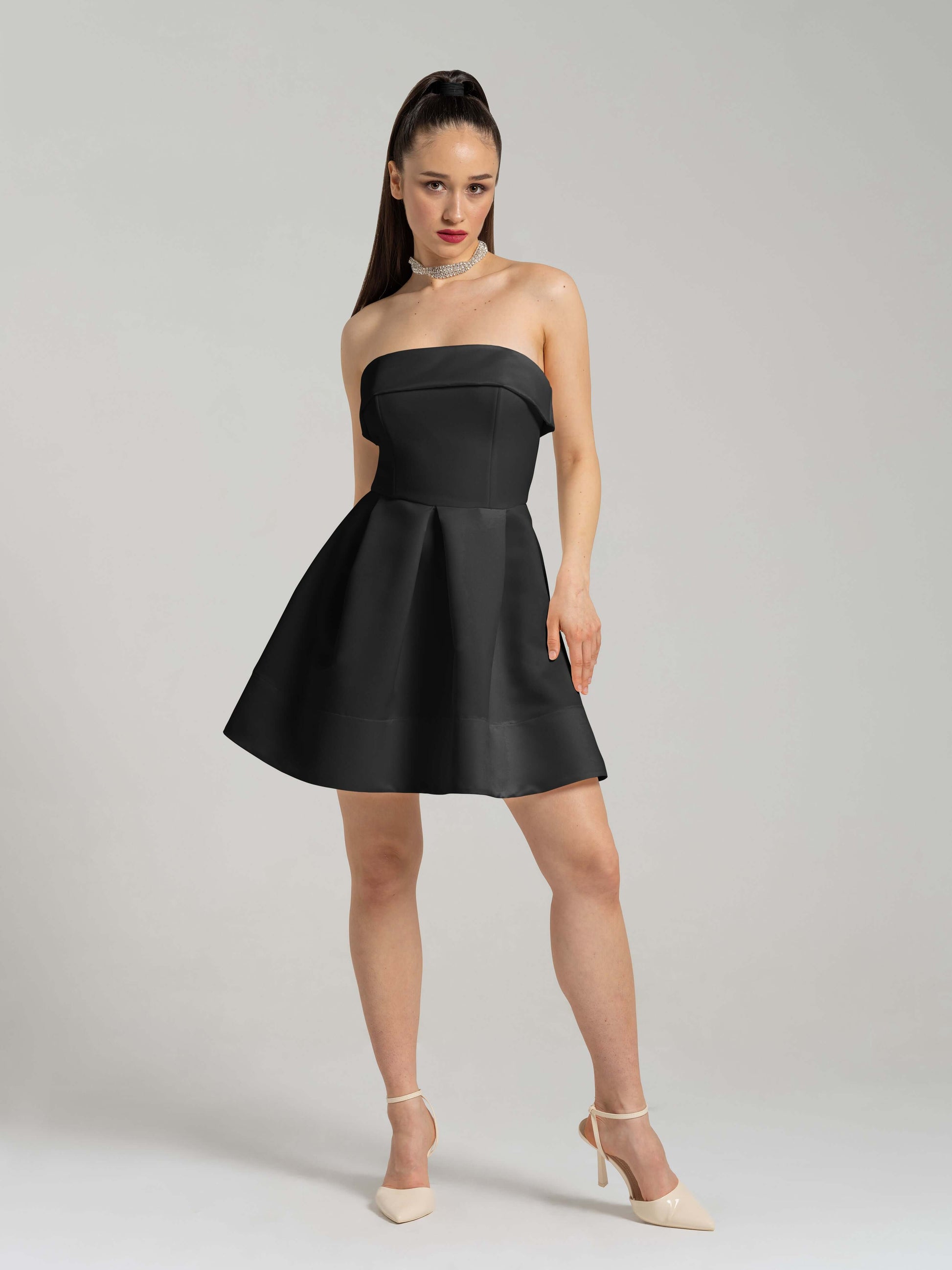 Wild Flower Flared Satin Mini Dress - Black by Tia Dorraine Women's Luxury Fashion Designer Clothing Brand