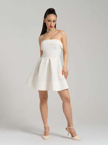 Wild Flower Flared Satin Mini Dress - Pearl White by Tia Dorraine Women's Luxury Fashion Designer Clothing Brand