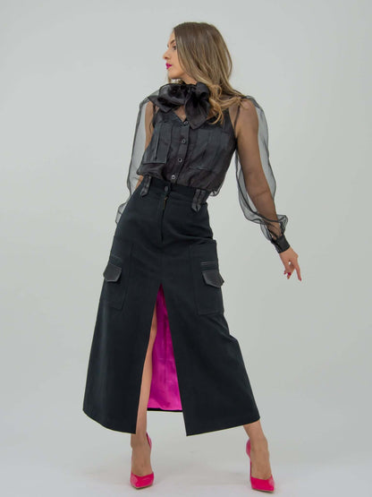 Black of the Net High-Waist Maxi Skirt