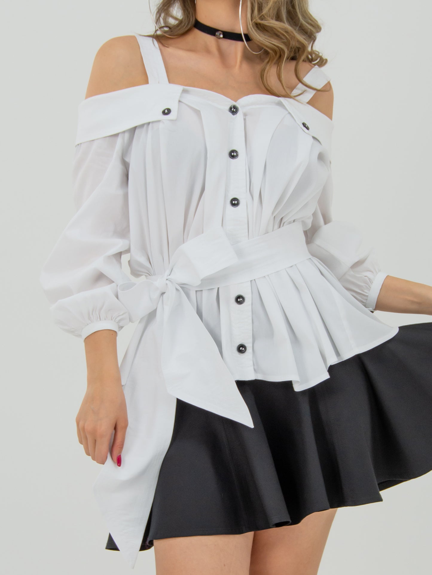Classic Innovation Off-Shoulder Poplin Shirt by Tia Dorraine Women's Luxury Fashion Designer Clothing Brand