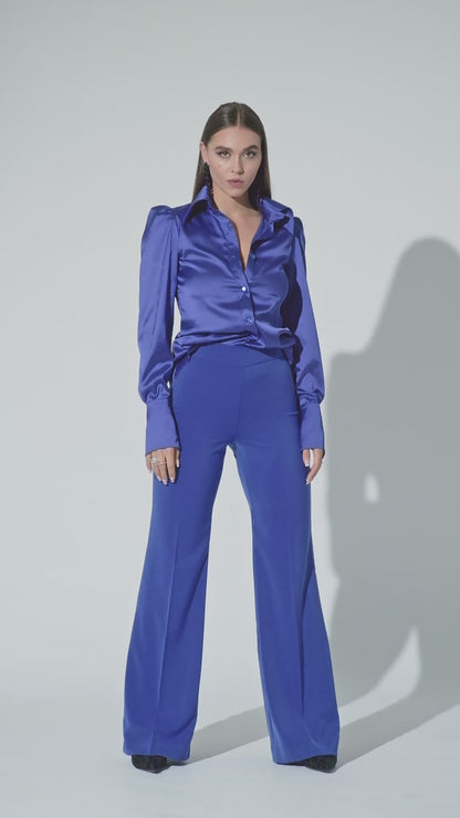 Royal Azure Fitted Satin Shirt