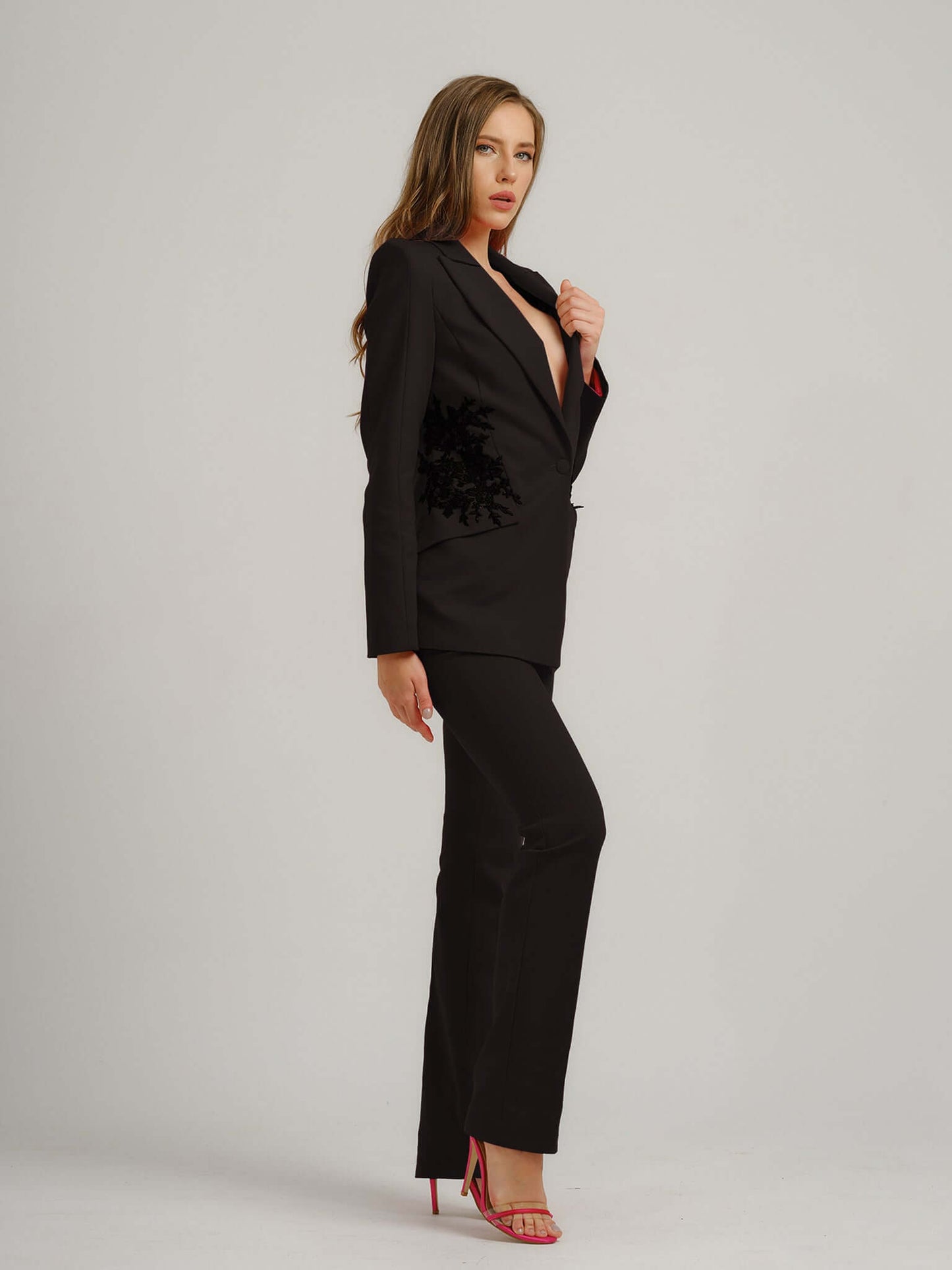 Black Fantasy Tailored Blazer With Embroidery