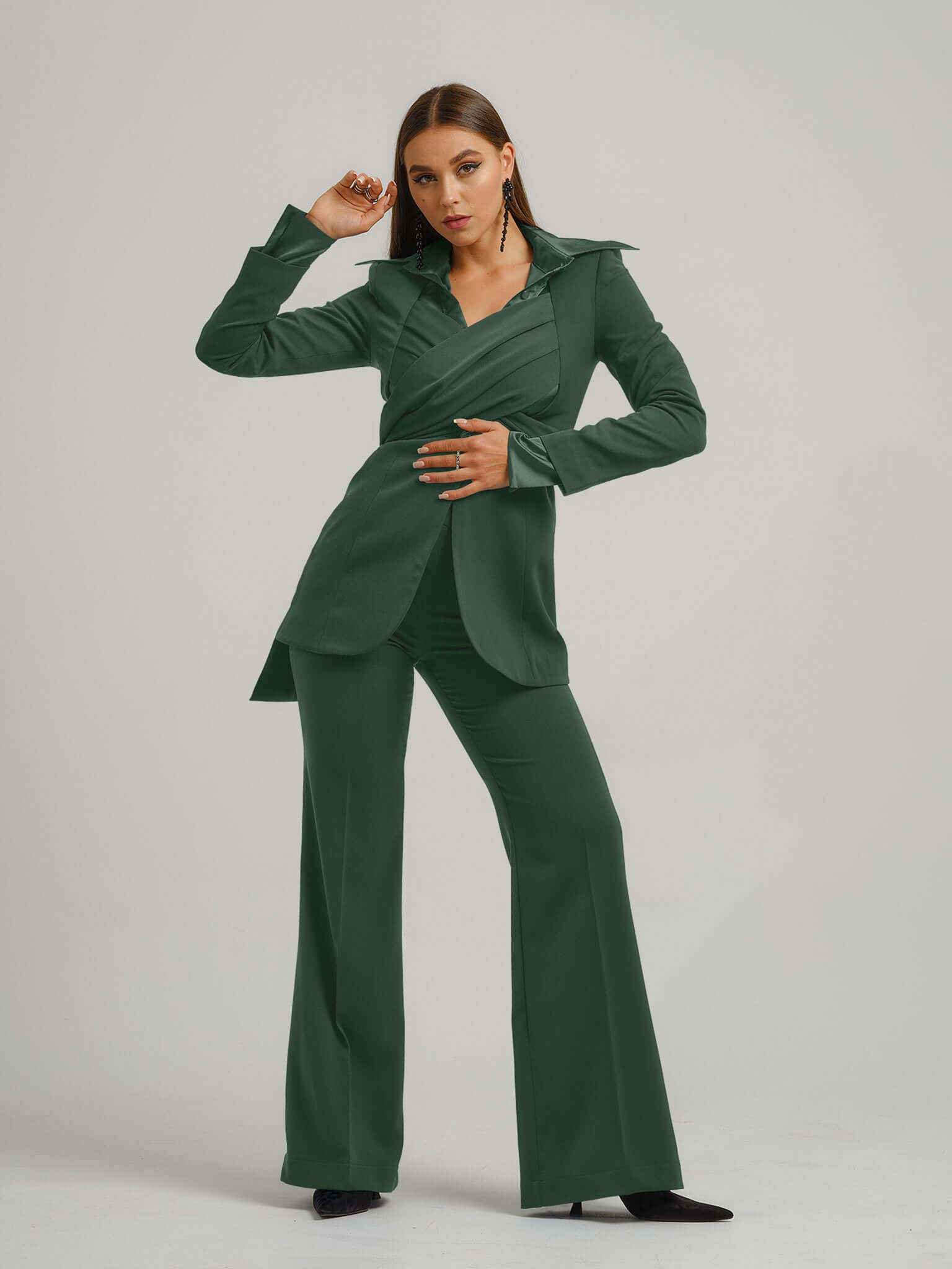Emerald Dream Cross-Wrap Statement Blazer by Tia Dorraine Women's Luxury Fashion Designer Clothing Brand