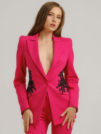 Pink Fantasy Fitted Blazer With Embroidery Tia Dorraine