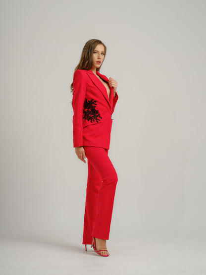 Fantasy Tailored Suit with Embroidery - Red by Tia Dorraine Women's Luxury Fashion Designer Clothing Brand