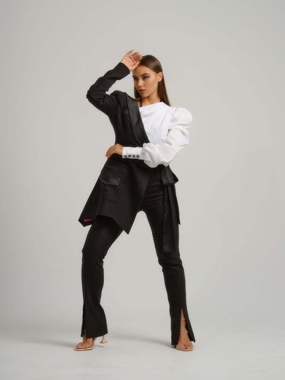 Double Identity Slim Trousers With Slits by Tia Dorraine Women's Luxury Fashion Designer Clothing Brand