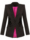 Black Fantasy Fitted Blazer With Embroidery