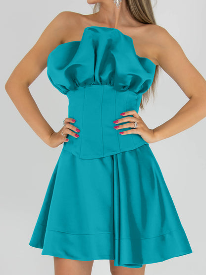Ray of Sunshine A-line Mini Skirt - Teal Blue by Tia Dorraine Women's Luxury Fashion Designer Clothing Brand