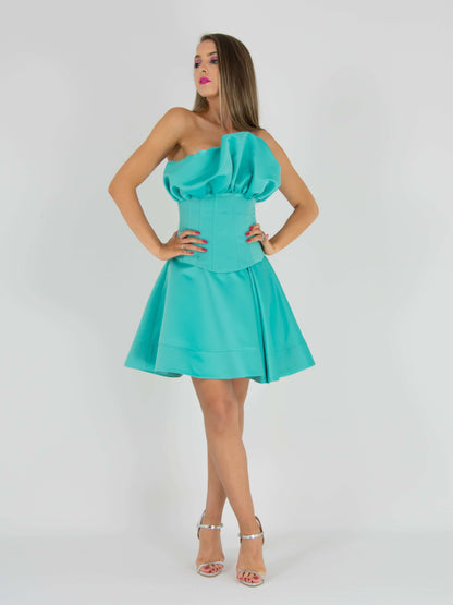 Ray of Sunshine A-line Mini Skirt - Biscay Green by Tia Dorraine Women's Luxury Fashion Designer Clothing Brand