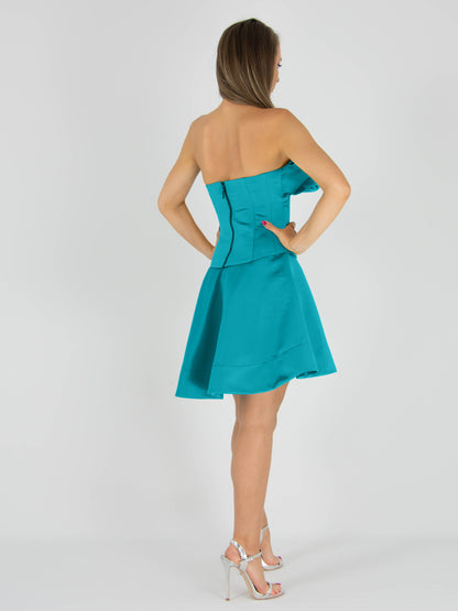 Ray of Sunshine A-line Mini Skirt - Teal Blue by Tia Dorraine Women's Luxury Fashion Designer Clothing Brand