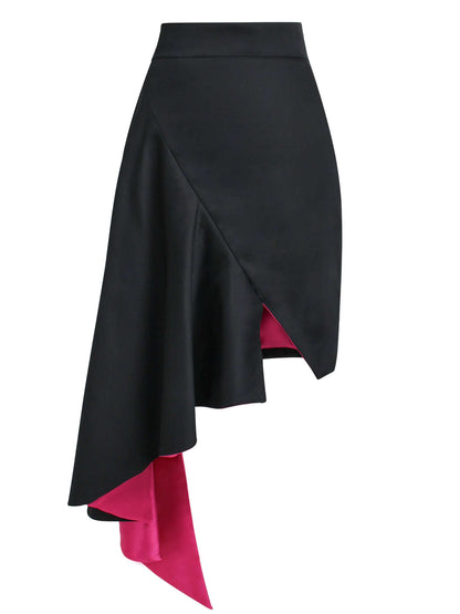 Corporate Elegance Asymmetric Midi Skirt - Black Tia Dorraine
