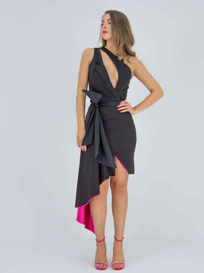 Corporate Elegance Asymmetric Midi Skirt - Black Tia Dorraine