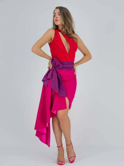 Corporate Elegance Asymmetric Midi Skirt - Pink Tia Dorraine