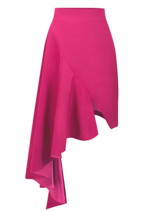 Corporate Elegance Asymmetric Midi Skirt - Pink by Tia Dorraine Women's Luxury Fashion Designer Clothing Brand