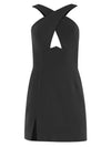 Burning Desire Cross-Neck Cut Out Mini Dress - Black