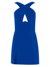 Burning Desire Cross-Neck Cut Out Mini Dress - Azure Blue