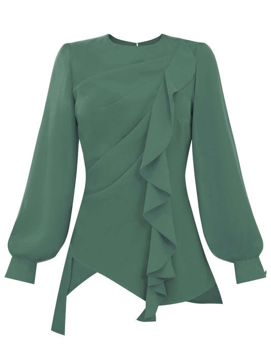 Dress to Impress Asymmetric Drape Blouse - Green Tia Dorraine
