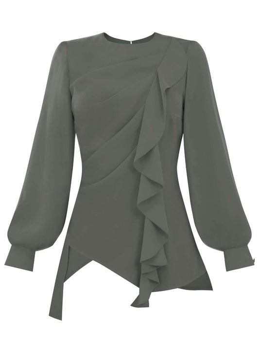 Dress to Impress Asymmetric Drape Blouse - Grey Tia Dorraine