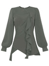 Dress to Impress Asymmetric Drape Blouse - Grey