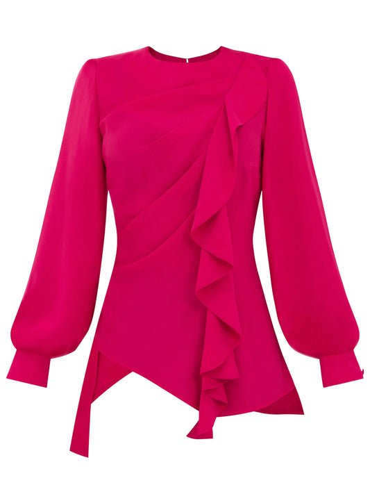 Dress to Impress Asymmetric Drape Blouse - Pink Tia Dorraine