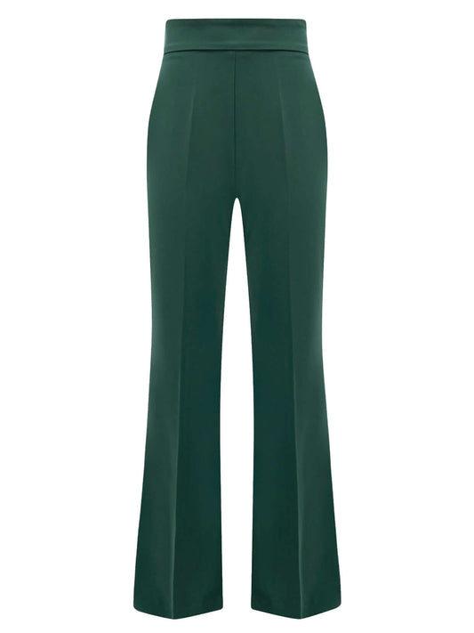 Emerald Dream High-Waist Flared Trousers by Tia Dorraine Women's Luxury Fashion Designer Clothing Brand
