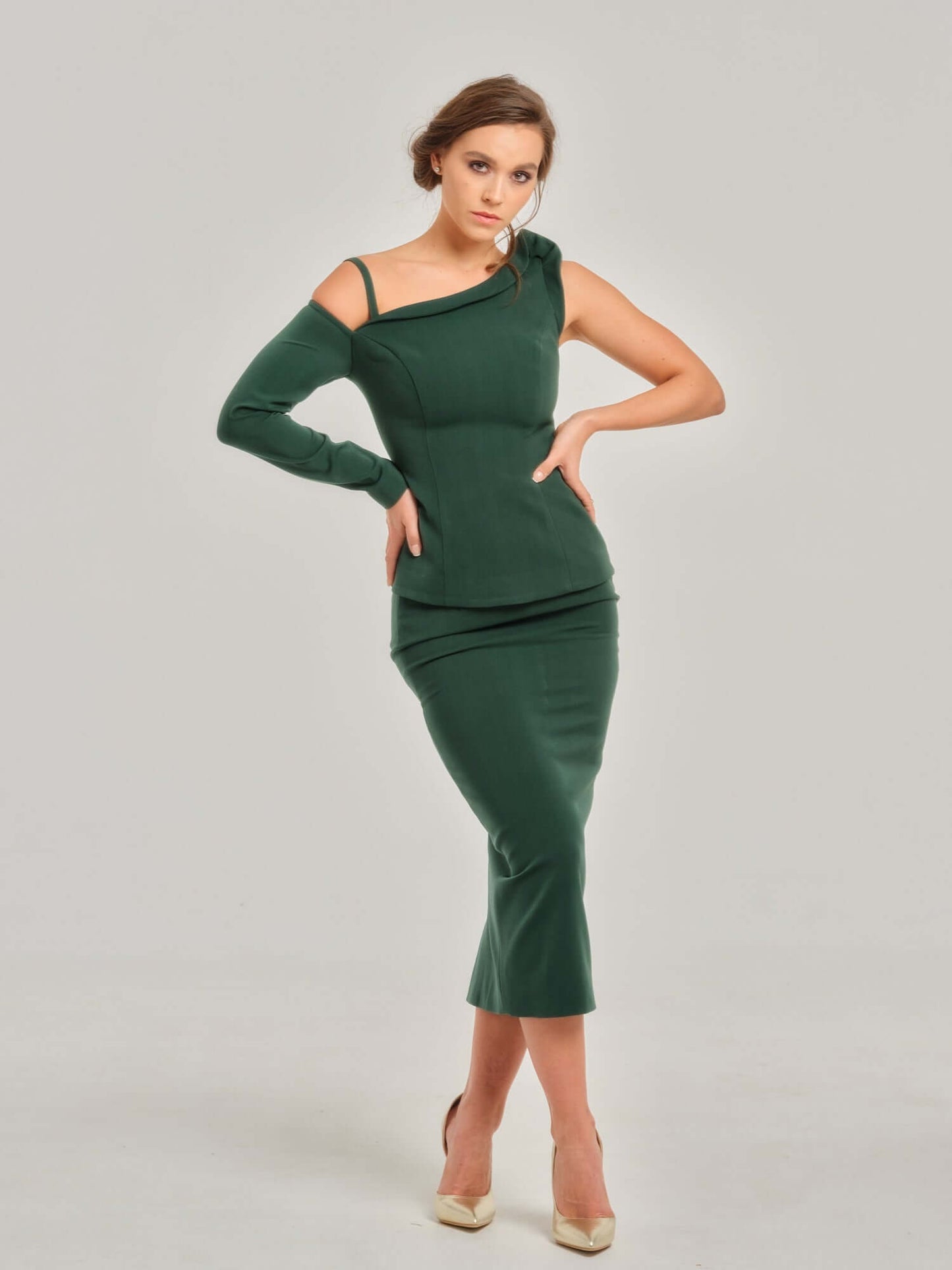 Emerald Dream Asymmetric One-Shoulder Top by Tia Dorraine Women's Luxury Fashion Designer Clothing Brand
