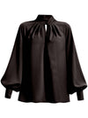 Get Down to Business Oversized Satin Blouse - Black