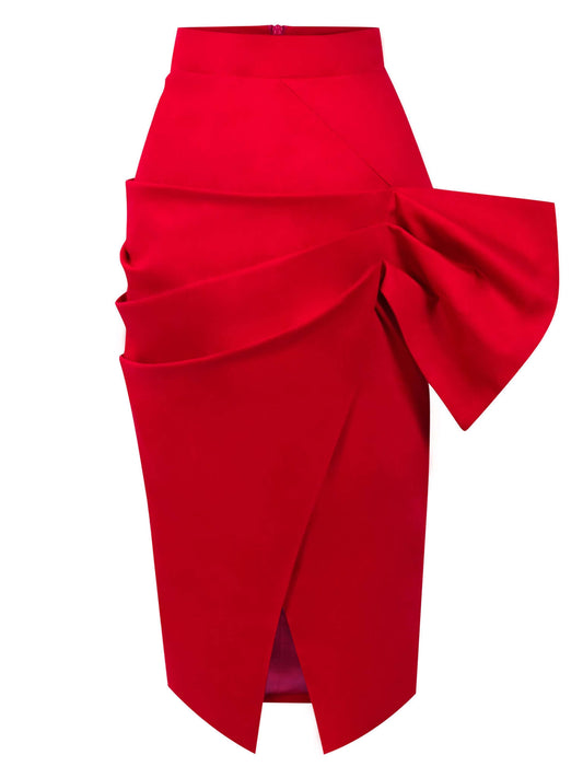 Glam Leisure Bodycon Midi Skirt - Red Tia Dorraine