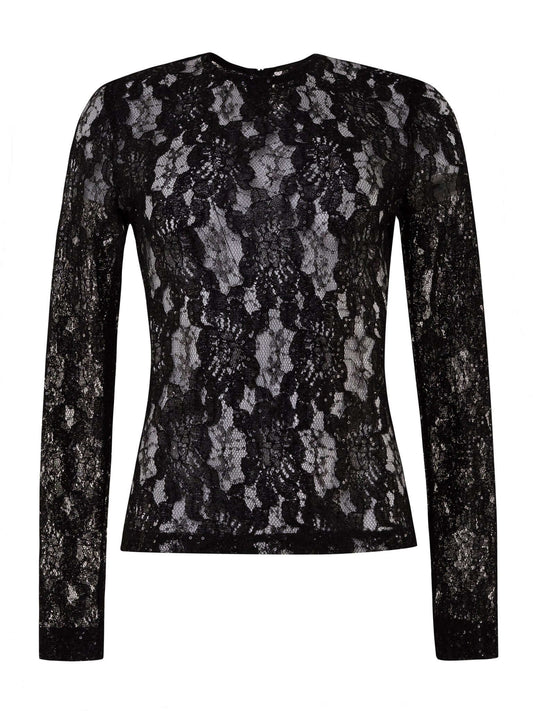 Glowing in the Dark Sheer Lace Blouse by Tia Dorraine Women's Luxury Fashion Designer Clothing Brand