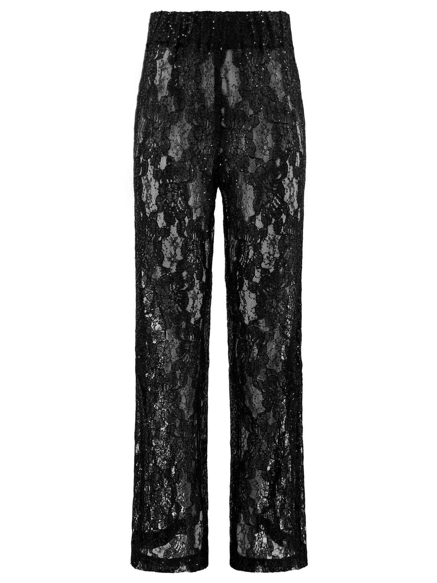 Glowing in the Dark Flared Sheer Lace Trousers by Tia Dorraine Women's Luxury Fashion Designer Clothing Brand