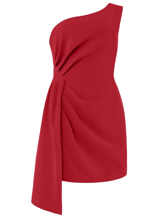 Tia Dorraine Iconic Glamour Draped Short Dress - Fierce Red Tia Dorraine’s artful creations such as this dress are made to be reserved for important moments. Crafted from stretch crepe, this dress channels old Hollywood glam through its draped core and as