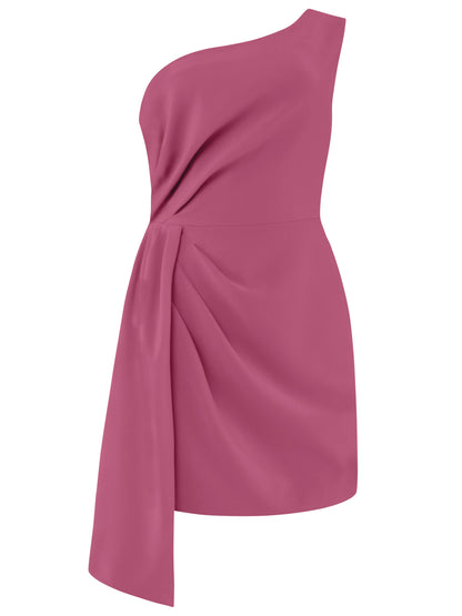 Tia Dorraine Iconic Glamour Draped Short Dress - Super Pink Tia Dorraine’s artful creations such as this dress are made to be reserved for important moments. Crafted from stretch crepe, this dress channels old Hollywood glam through its draped core and as