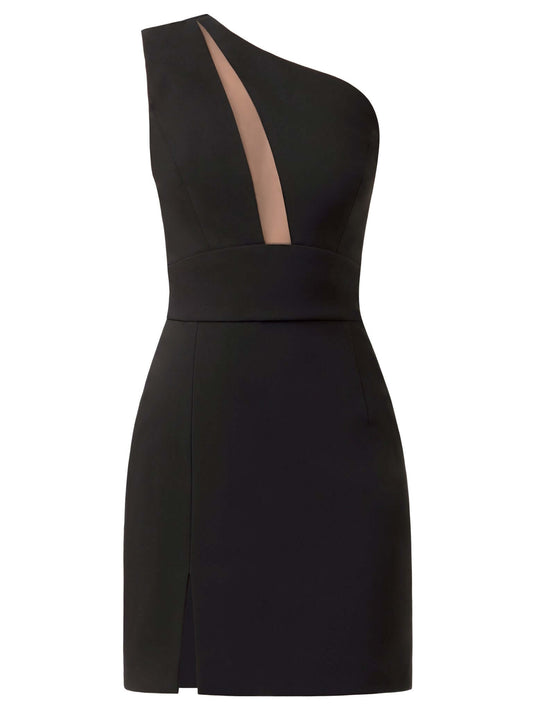 Tia Dorraine Love Weapon One-Shoulder Mini Dress - Black This mini dress showcases the sophisticated style and modern allure of Tia Dorraine. Its confidently feminine figure-hugging silhouette pairs with an asymmetrical neckline and cut-out bodice details