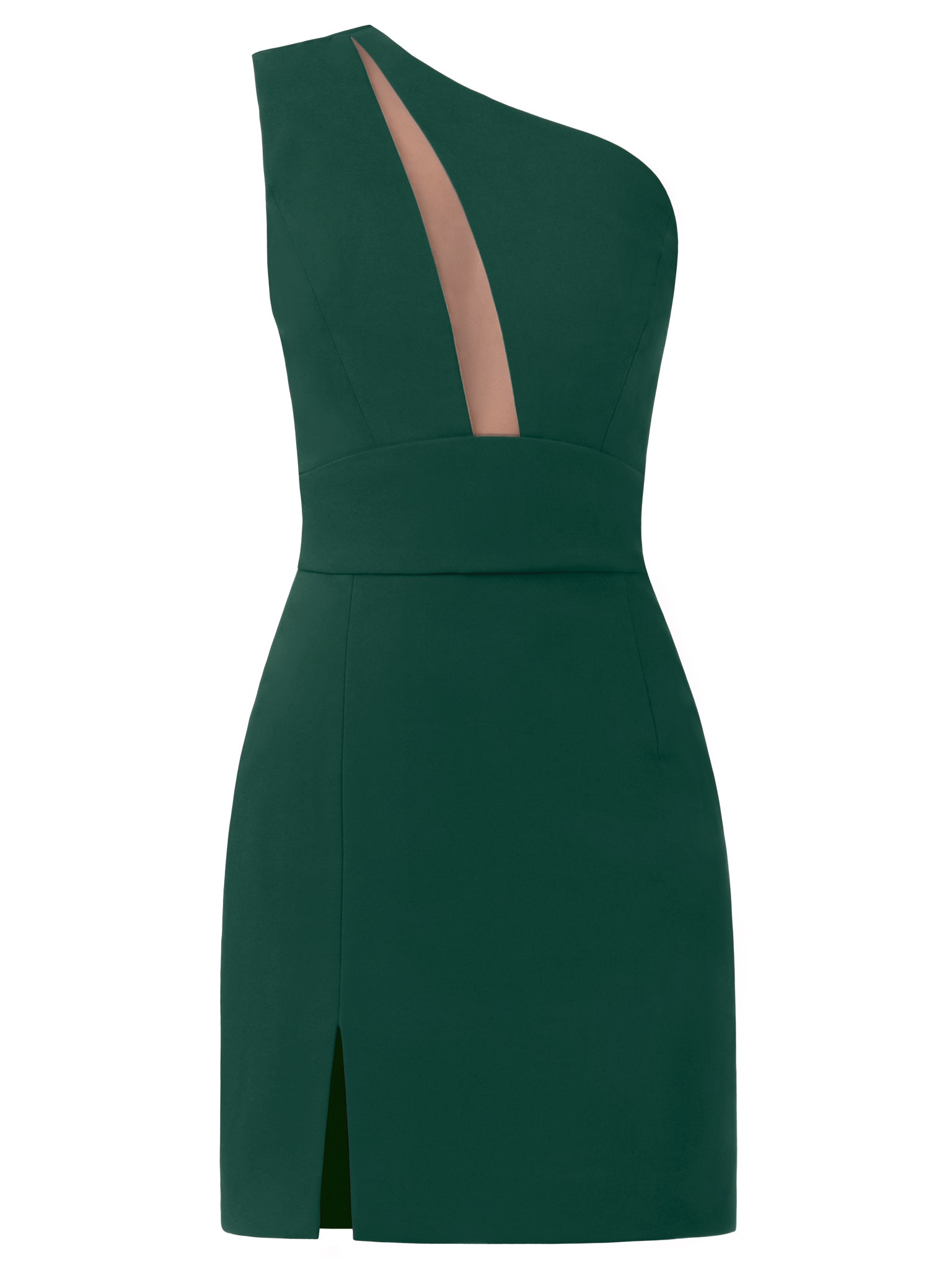 Tia Dorraine Love Weapon One-Shoulder Mini Dress - Dark Green This mini dress showcases the sophisticated style and modern allure of Tia Dorraine. Its confidently feminine figure-hugging silhouette pairs with an asymmetrical neckline and cut-out bodice de