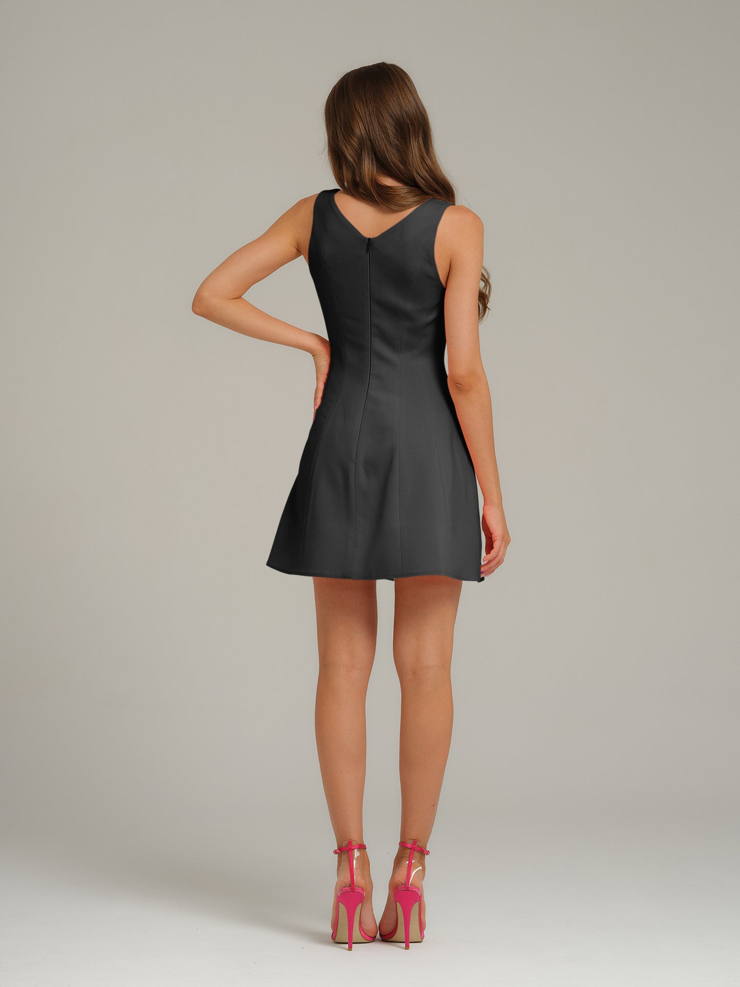 Tia DorraineLove Letter Flared Mini Dress - Magnetic BlackBring an air of effortless femininity to your edits with this romantic mini dress. Its sleeveless silhouette is cut from stretch crepe, detailed with a flattering sweetheart neckline, and a flared