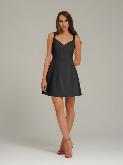 Tia DorraineLove Letter Flared Mini Dress - Magnetic BlackBring an air of effortless femininity to your edits with this romantic mini dress. Its sleeveless silhouette is cut from stretch crepe, detailed with a flattering sweetheart neckline, and a flared