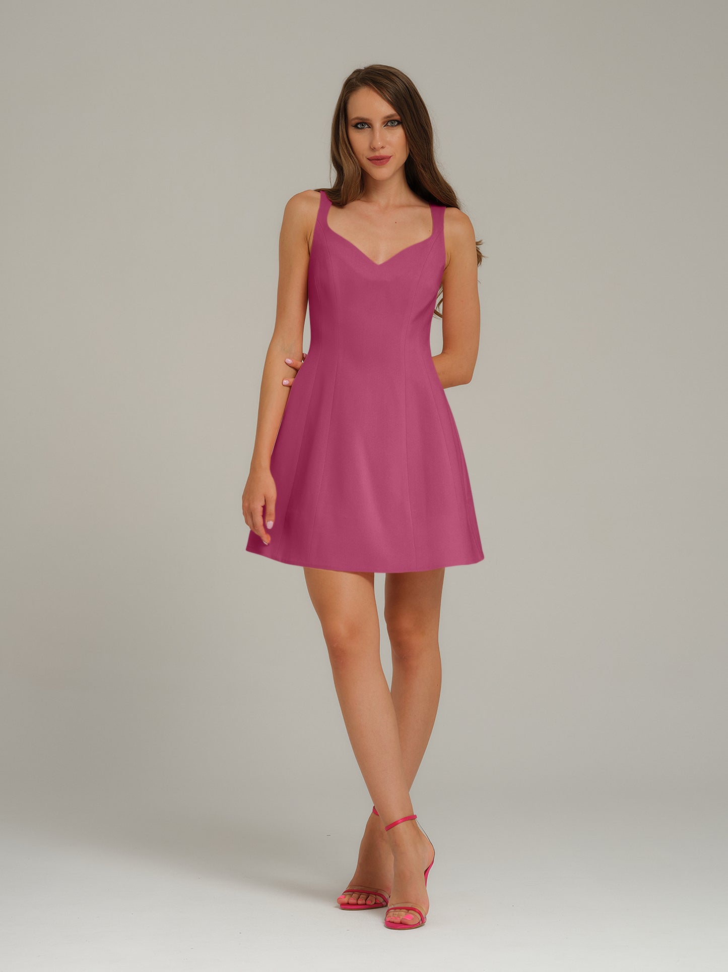 Tia Dorraine Love Letter Flared Mini Dress - Sweet Desire Pink Bring an air of effortless femininity to your edits with this romantic mini dress. Its sleeveless silhouette is cut from stretch crepe, detailed with a flattering sweetheart neckline, and a fl