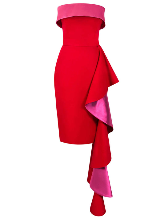More is More Bodycon Midi Dress - Red by Tia Dorraine Women's Luxury Fashion Designer Clothing Brand