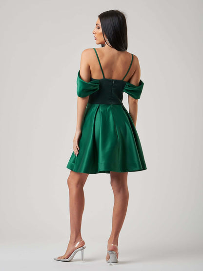 Mystique Flared Satin Mini Dress - Green by Tia Dorraine Women's Luxury Fashion Designer Clothing Brand