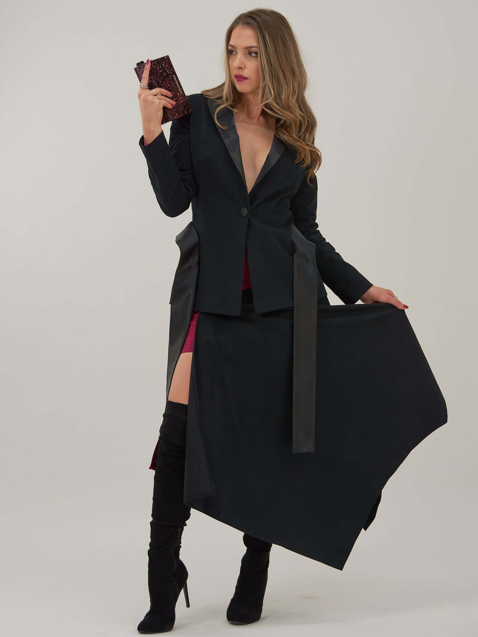 Suit It Up Classic Blazer with Satin Details by Tia Dorraine Women's Luxury Fashion Designer Clothing Brand
