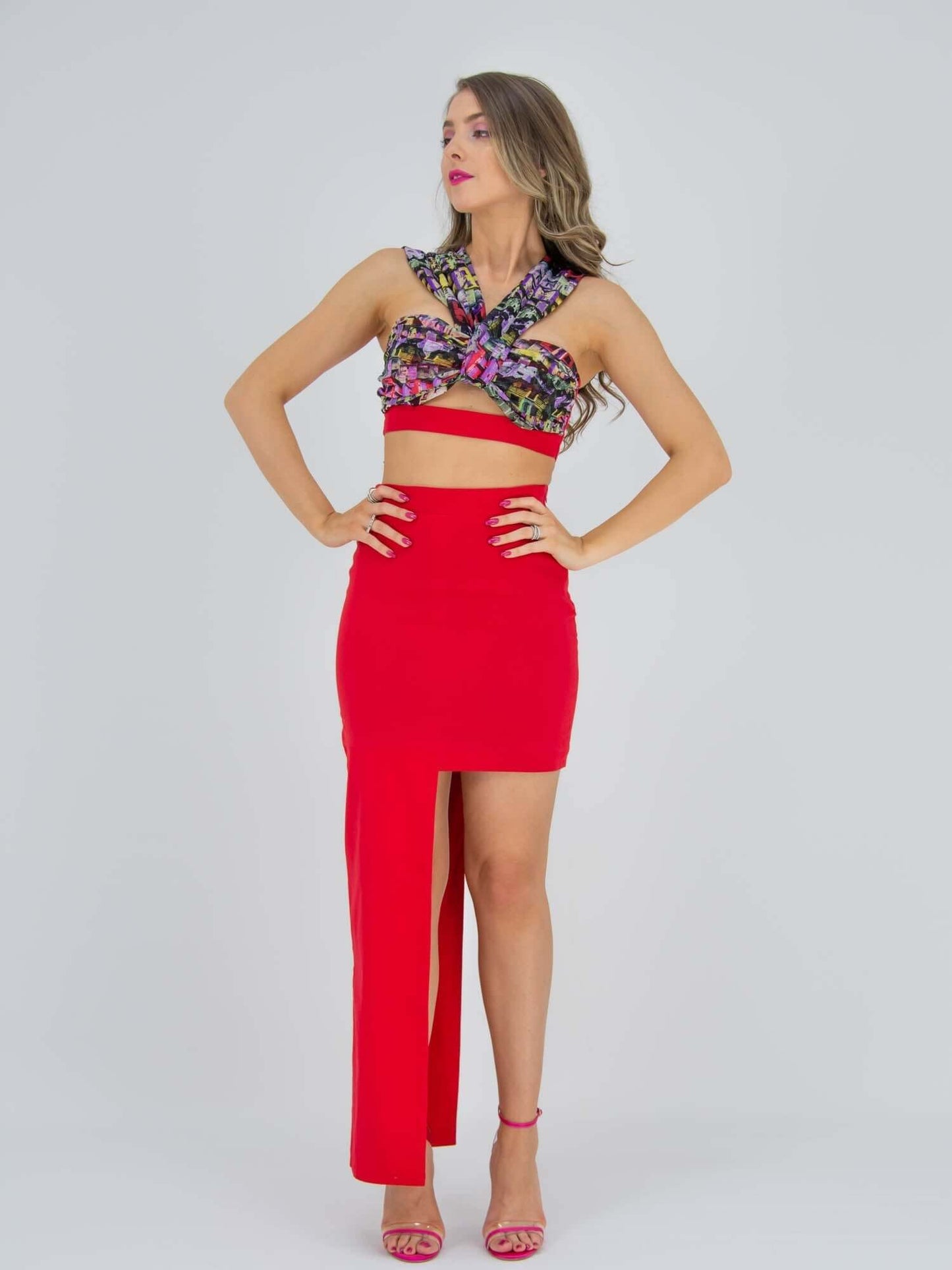 Super Elaborate Party Asymmetric Maxi Skirt - Red by Tia Dorraine Women's Luxury Fashion Designer Clothing Brand
