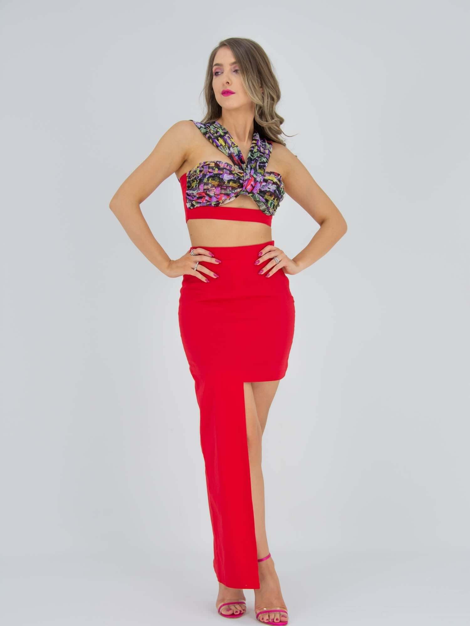 Super Elaborate Party Crop Top - Red by Tia Dorraine Women's Luxury Fashion Designer Clothing Brand