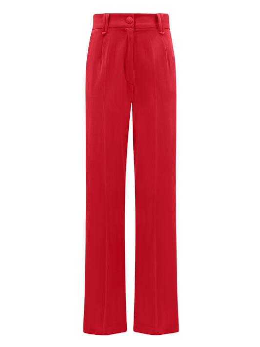 Fierce Red High-Waist Straight-Leg Trousers by Tia Dorraine Women's Luxury Fashion Designer Clothing Brand