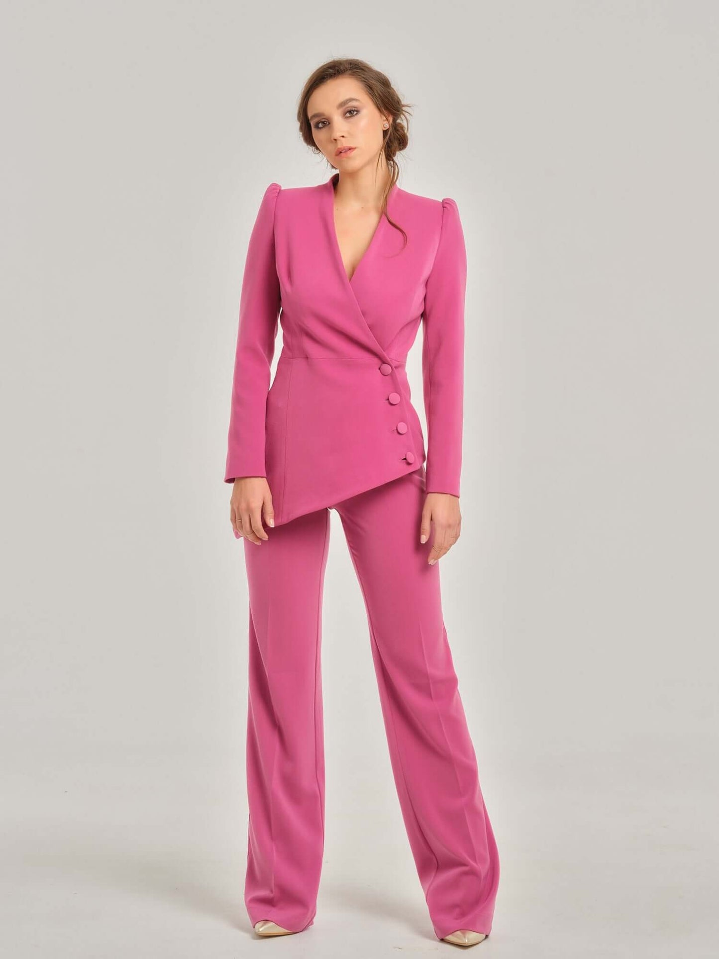Tia Dorraine Sweet Desire High-Waist Straight-Leg Trousers These must-have classic trousers are a true investment piece as they will transition effortlessly between seasons. Crafted from stretch crepe for everyday comfort, this versatile piece is tailored