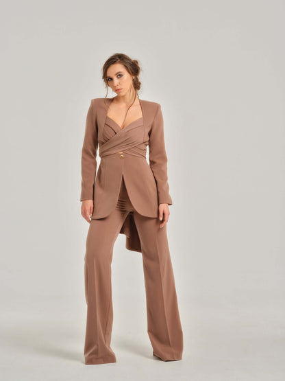 Sandstorm Cross-Wrap Statement Blazer by Tia Dorraine Women's Luxury Fashion Designer Clothing Brand