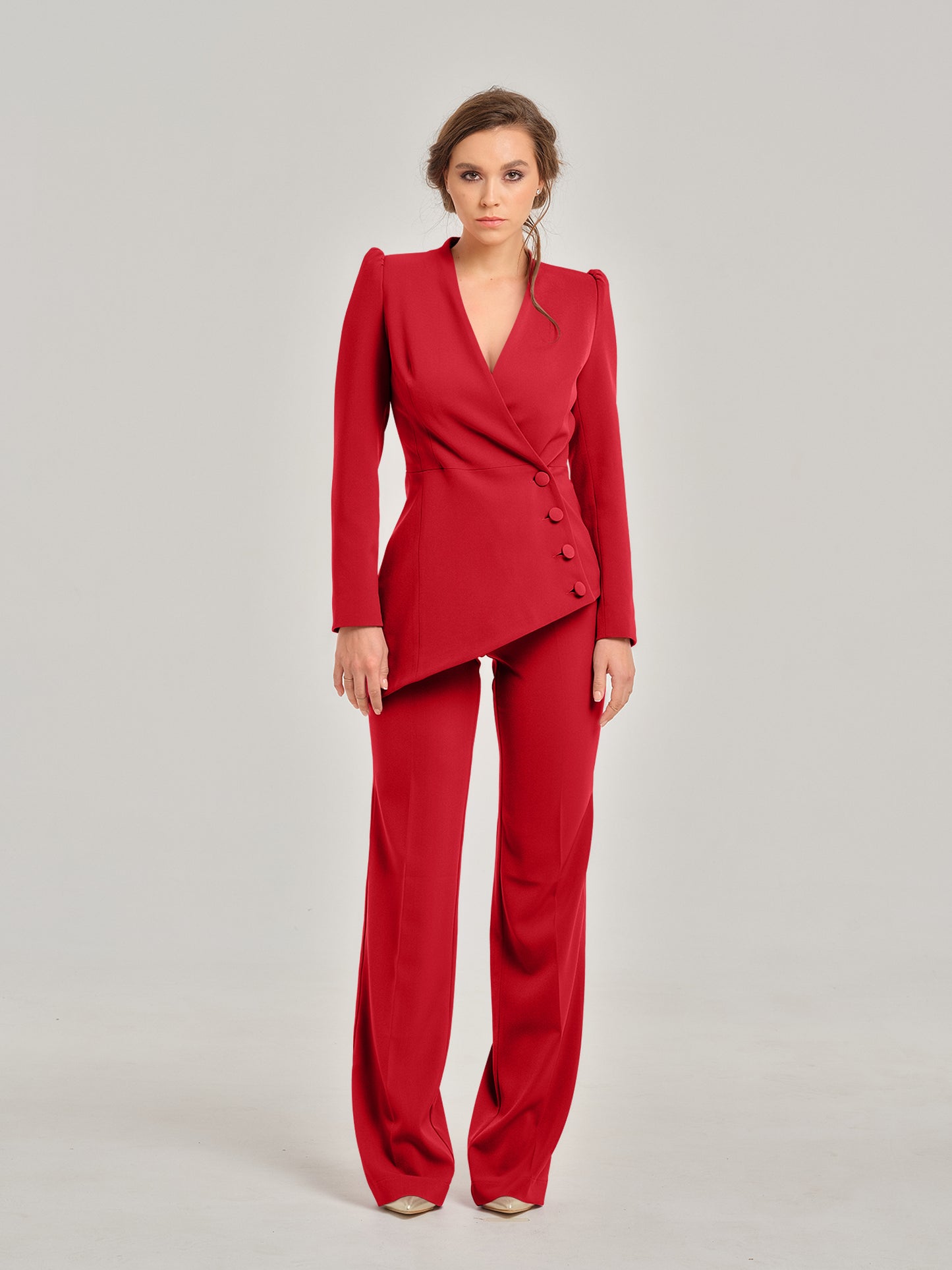 Fierce Red Timeless Asymmetric Blazer by Tia Dorraine Women's Luxury Fashion Designer Clothing Brand